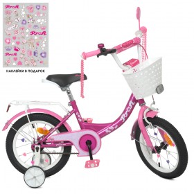 Велосипед дитячий двоколісний Profi Princess, 12 дюймів, з кошиком, для дівчинки, збірка 75%, фуксія