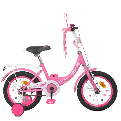 Велосипед дитячий двоколісний Profi Princess, 12 дюймів, з дзвіночком, ліхтариком, дзеркалом, для дівчинки, рожевий
