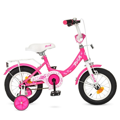 Велосипед дитячий двоколісний Profi Princess, 12 дюймів, з дзвіночком, ліхтариком, дзеркалом, для дівчинки, малиновий