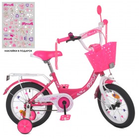Велосипед дитячий двоколісний Profi Princess, 12 дюймів, з кошиком, для дівчинки, збірка 75%, малиновий