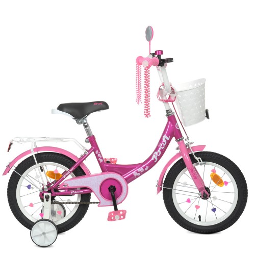 Велосипед дитячий двоколісний Profi Princess, 14 дюймів, з кошиком, для дівчинки, збірка 75%, фуксія