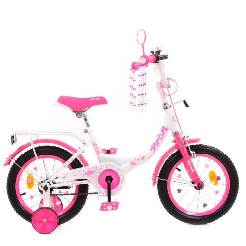 Велосипед дитячий двоколісний Profi Princess, 14 дюймів, з кошиком, для дівчинки, збірка 75%, біло-малиновий