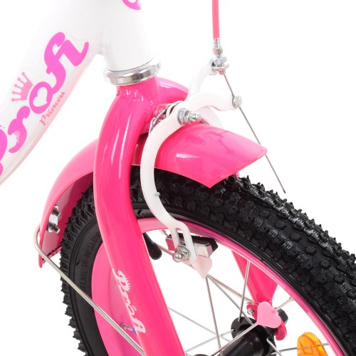 Велосипед дитячий двоколісний Profi Princess, 14 дюймів, з кошиком, для дівчинки, збірка 75%, біло-малиновий