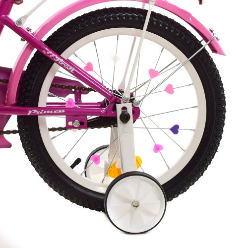 Велосипед дитячий двоколісний Profi Princess, 16 дюймів, з дзвіночком, ліхтариком, дзеркалом, для дівчинки, фуксія