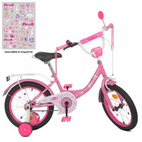 Велосипед дитячий двоколісний Profi Princess, 16 дюймів, з дзвіночком, ліхтариком, дзеркалом, для дівчинки, рожевий