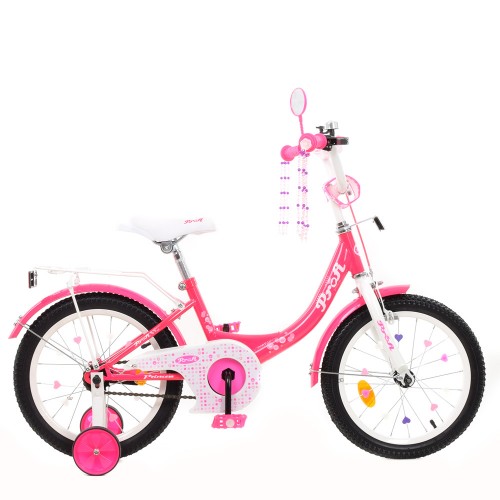 Велосипед дитячий двоколісний Profi Princess, 16 дюймів, з дзвіночком, ліхтариком, дзеркалом, для дівчинки, малиновий 