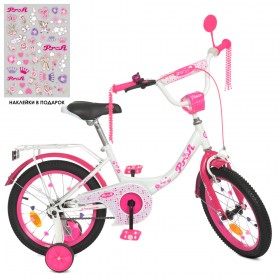 Велосипед дитячий двоколісний Profi Princess, 16 дюймів, з дзвіночком, ліхтариком, дзеркалом, для дівчинки, біло-малиновий 