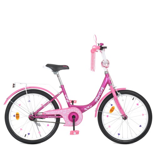 Велосипед дитячий двоколісний Profi Princess, 20 дюймів, з дзвіночком, ліхтариком, дзеркалом, для дівчинки, фуксія