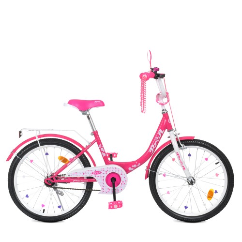 Велосипед дитячий двоколісний Profi Princess, 20 дюймів, з дзвіночком, ліхтариком, дзеркалом, для дівчинки, малиновий 