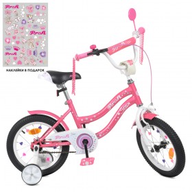 Велосипед двоколісний Profi Star, 14 дюймів, з дзвіночком, з китицями на кермі, рожевий