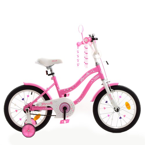 Велосипед двоколісний Profi Star, 16 дюймів, з дзвіночком, з китицями на кермі, рожевий