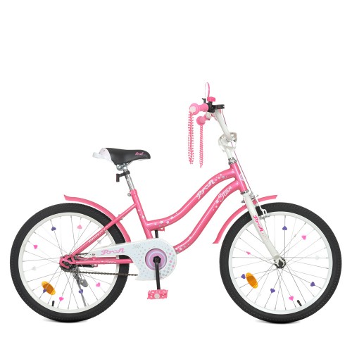 Велосипед двоколісний Profi Star, 20 дюймів, з дзвіночком, з китицями на кермі, рожевий