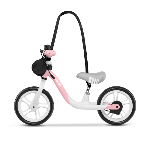 Біговел Lionelo Arie, колеса піногума 12", з сумкою, дзвоником, ручним гальмом, рожевий