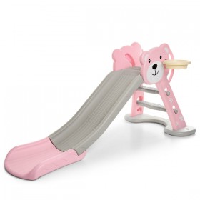 Горка детская BAMBI HF-H008-8 прямая, с крутым спуском, с баскетбольным кольцом, с лестницей, розовая