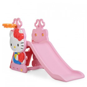 Гірка дитяча BAMBI Hello Kitty HK2018-1B пряма, з крутим спуском, з баскетбольним кільцем, зі сходами, рожева