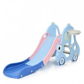 Горка детская BAMBI Машинка L-CC01-4 прямая, с крутым спуском, с баскетбольным кольцом, с лестницей, голубая
