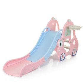 Гірка дитяча BAMBI Машинка L-CC01-8 пряма, з крутим спуском, з баскетбольним кільцем, зі сходами, рожева