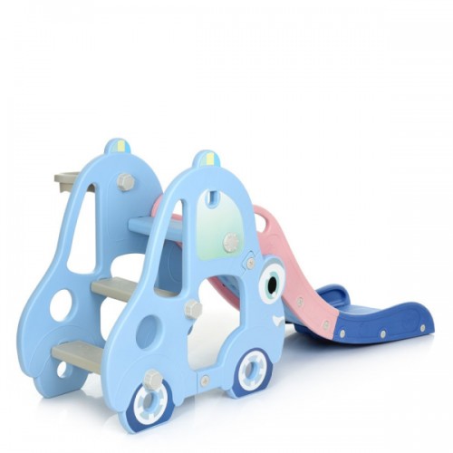 Гірка дитяча BAMBI Машинка L-CC01-4 пряма, з крутим спуском, з баскетбольним кільцем, зі сходами, блакитна