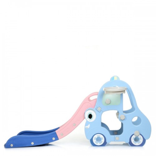 Гірка дитяча BAMBI Машинка L-CC01-4 пряма, з крутим спуском, з баскетбольним кільцем, зі сходами, блакитна