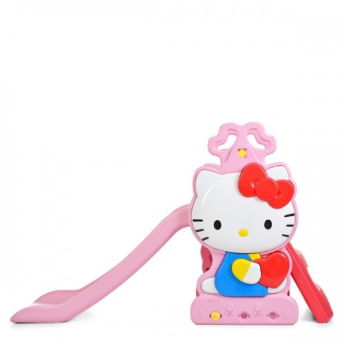 Гірка дитяча BAMBI Hello Kitty HK2018-1B пряма, з крутим спуском, з баскетбольним кільцем, зі сходами, рожева