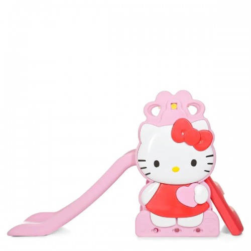 Гірка дитяча BAMBI Hello Kitty HK2018-1A пряма, з крутим спуском, з баскетбольним кільцем, зі сходами, рожева