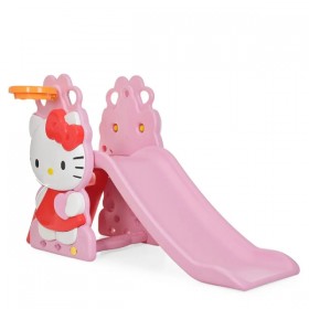 Горка детская BAMBI Hello Kitty HK2018-1A прямая, с крутым спуском, с баскетбольным кольцом, с лестницей, розовая