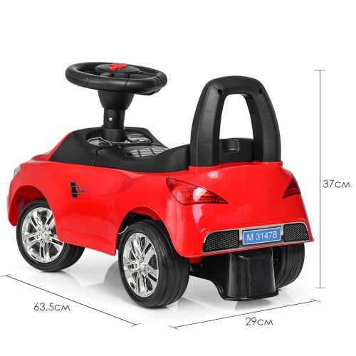 Каталка - толокар Bambi, машинка M3147B (MP3), підсвічування фар, з багажником, червона