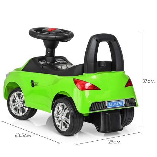 Каталка - толокар Bambi, машинка M3147B (MP3), підсвічування фар, з багажником, зелена