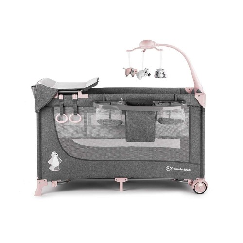 Манеж-ліжко з пеленатором Kinderkraft Joy, сіро-рожевий