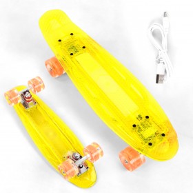 Пенні борд (Penny Board, скейт) Best Board S50244, з колесами і прозорою декою, що світяться, USB зарядкою, жовтий