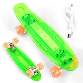 Пенні борд (Penny Board, скейт) Best Board S60355, з колесами і прозорою декою, що світяться, USB зарядкою, салатовий