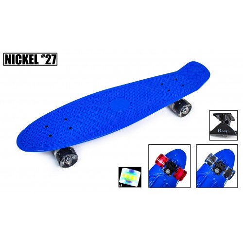 Пенні борд Nickel - подовжений, 27 дюймів (Penny Board) синій з червоними колесами, що світяться