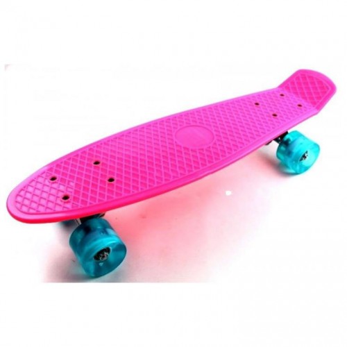 Пенні борд Стандарт 22 (Penny Board Classic) рожевий з блакитними колесами, що світяться