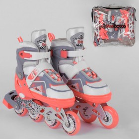 Раздвижные роликовые коньки (Ролики) Best Roller S 1077 (размер 30-33, S) колеса PU, светящееся, коралловые