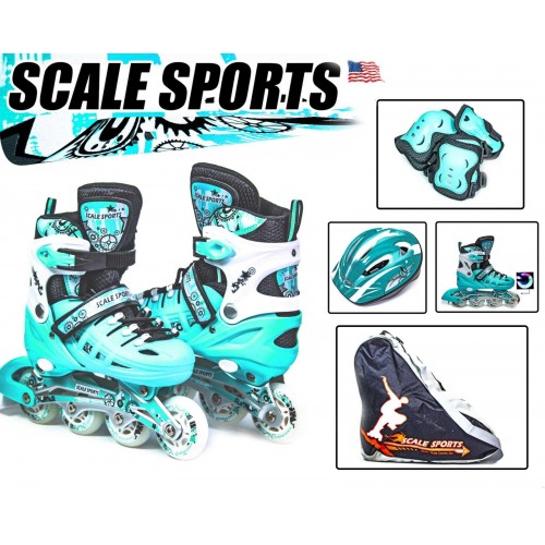 Розсувні роликові ковзани Scale Sport 29-33, м'ятні (шолом і захист в комплекті)
