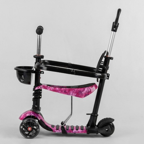 Cамокат триколісний Best Scooter Print 5 в 1, з бортиком, колесами, що світяться, S5099, рожевий