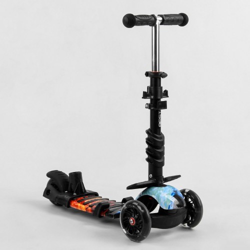 Cамокат триколісний Best Scooter Print 5 в 1, з бортиком, колесами, що світяться, S5203, чорний