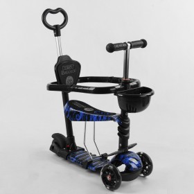 Cамокат триколісний Best Scooter Print 5 в 1, з бортиком, колесами, що світяться, S6233, чорно-синій