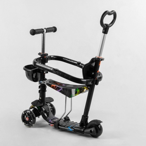 Cамокат триколісний Best Scooter Print 5 в 1, з бортиком, колесами, що світяться, S8466, чорний