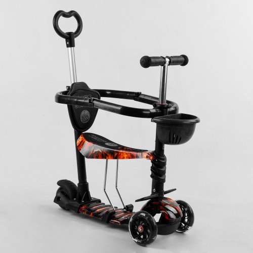 Cамокат триколісний Best Scooter Print 5 в 1, з бортиком, колесами, що світяться, S8756, чорний