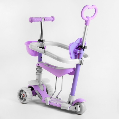 Cамокат триколісний Best Scooter Smart 5 в 1, з бортиком, що світяться колесами, корзинка, фіолетовий