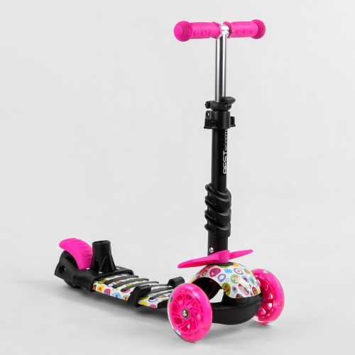 Cамокат триколісний Best Scooter Graffiti 5 в 1, з бортиком, колесами, що світяться, S6106, божа корівка, рожевий