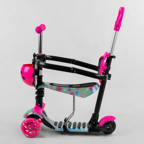 Cамокат триколісний Best Scooter Graffiti 5 в 1, з бортиком, колесами, що світяться, S4101, божа корівка, рожевий