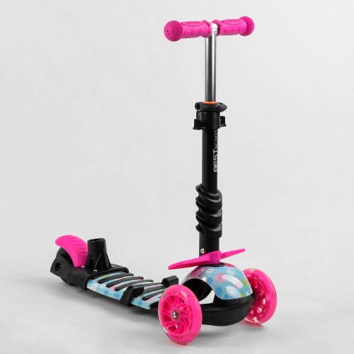 Cамокат триколісний Best Scooter Graffiti 5 в 1, з бортиком, колесами, що світяться, S4101, божа корівка, рожевий