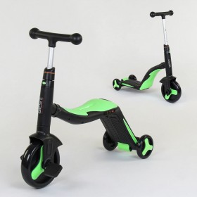 Самокат-велобег Best Scooter 3в1 JT 40405, с педалями, музыкальный, черно-зеленый