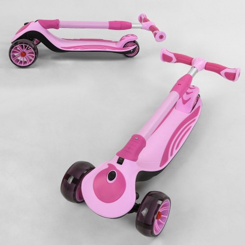 Самокат триколісний Best Scooter C02719, посилений, складаний, з колесами, що світяться, рожевий 