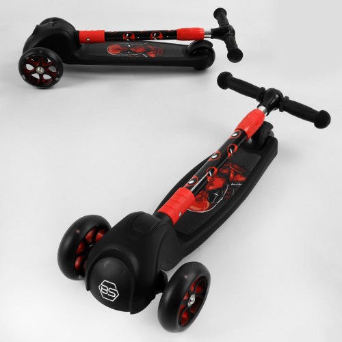 Самокат триколісний Best Scooter 79166 Deadpool, колеса і диски з підсвіткою, складане кермо, чорно-червоний