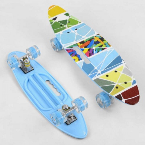 Пенні борд (Penny Board, скейт) Best Board A62470, з колесами, що світяться, отвором для переноски, блакитний