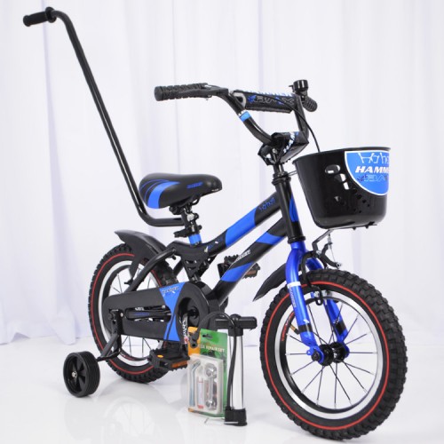 Дитячий велосипед HAMMER S500, 14 дюймів з батьківською ручкою, кошиком, насосом і ремкомплектом, синій 