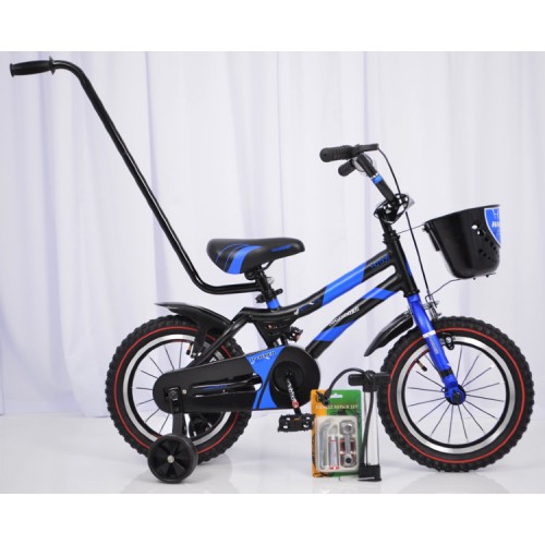 Дитячий велосипед HAMMER S500, 14 дюймів з батьківською ручкою, кошиком, насосом і ремкомплектом, синій 